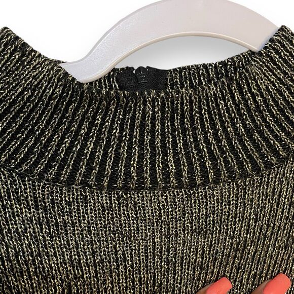 Pronto Moda Mock Neck Sweater Women's Medium Black Gold Metallic VTG Cozy Casual - Picture 5 of 13